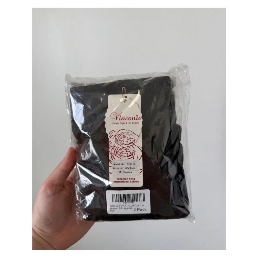 Vinconie Women's Knee/3/4 Capri Cropped Leggings Two-Pack(Black & Grey) Size XL - Picture 2 of 3